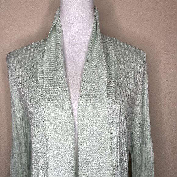 Liz Claiborne Women's Knit Mint Green Long Sleeve Open Front Cardigan Sz Large - Picture 2 of 12